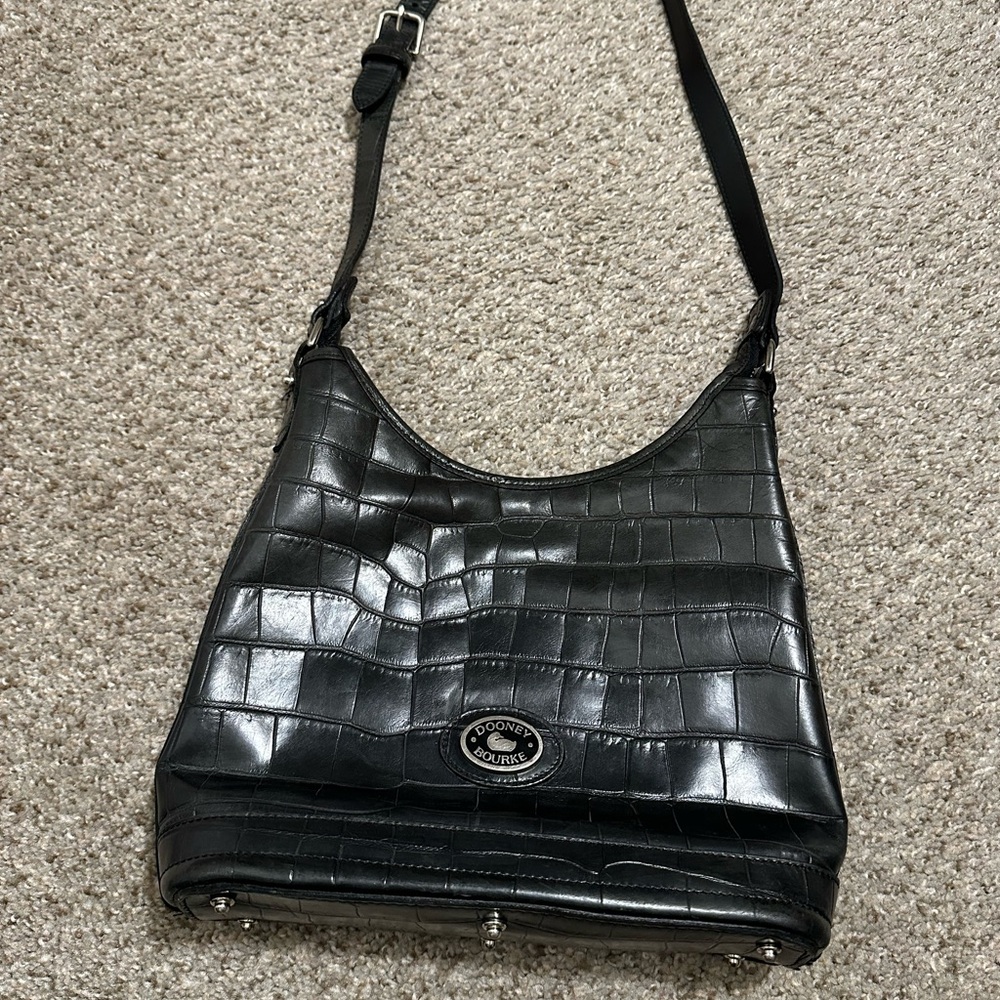Dooney & Bourke Black Croc-Embossed Shoulder Bag